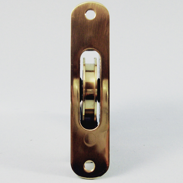 THD138/PB • Polished Brass • Radiused • Sash Pulley With Steel Body and 50mm [2] Brass Ball Bearing Pulley